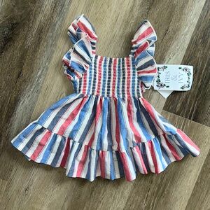 NWT Iris & Ivy metallic striped smocked ruffle dress